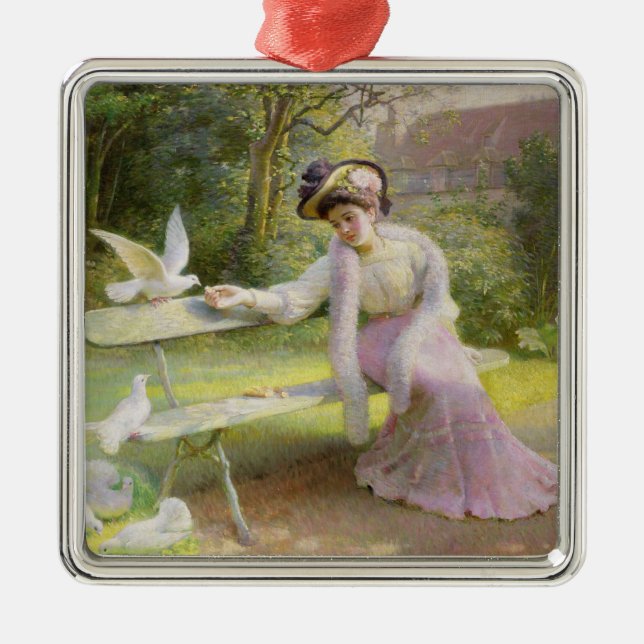 Feeding the Doves Metal Tree Decoration (Front)