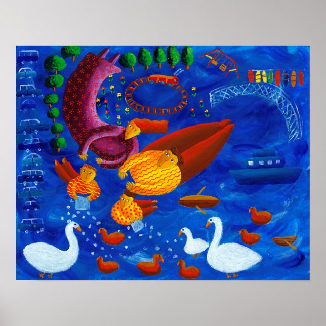 Feeding The Ducks Acrylic Painting Art Print (Front)