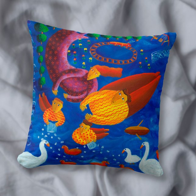 Feeding The Ducks Contemporary Art Painting Cushion (Creator Uploaded)