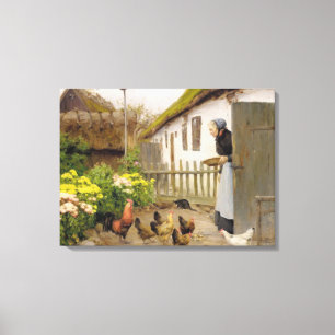 Feeding the Hens (by H.A. Brendekilde) Canvas Print