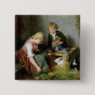 Feeding the Rabbits 15 Cm Square Badge