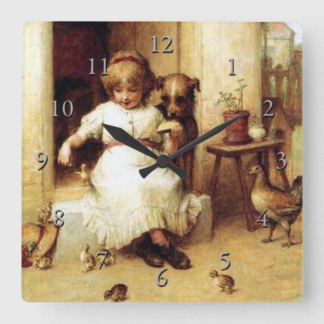 “Feeding Time” Square Wall Clock (Front)
