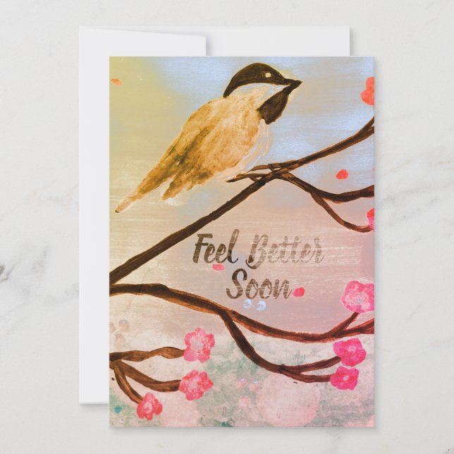 Feel Better Soon Bird on Cherry Tree Card (Front)