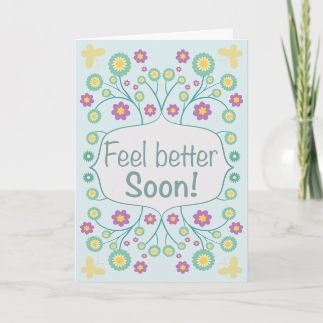 Feel Better Soon Floral & Soft Green Greeting Card (Front)