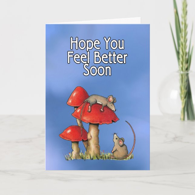 Feel Better Soon, Whimsical Art, Mice, Toadstools Card (Front)
