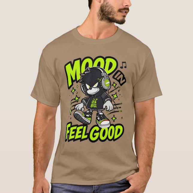 Feel Good Anime Boy With Headphones - Cool Tee Gra (Front)