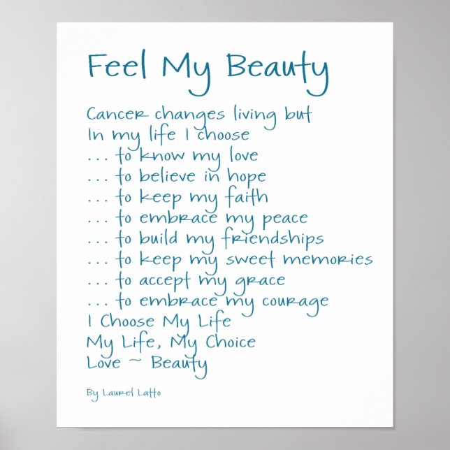 Feel My Beauty Cancer Poem Text Poster (Front)