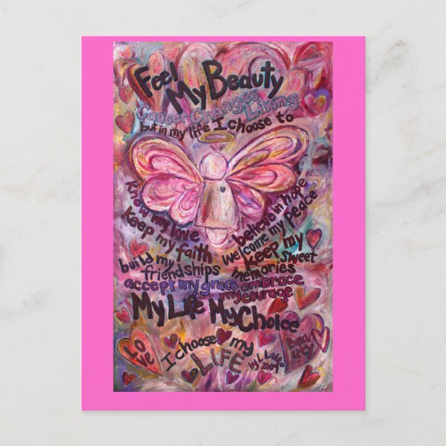 Feel My Beauty Pink Cancer Angel Postcard (Front)