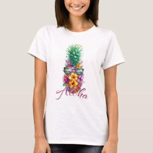 Feel The Aloha Spirit Hibiscus Hawaiian Pineapple T-Shirt