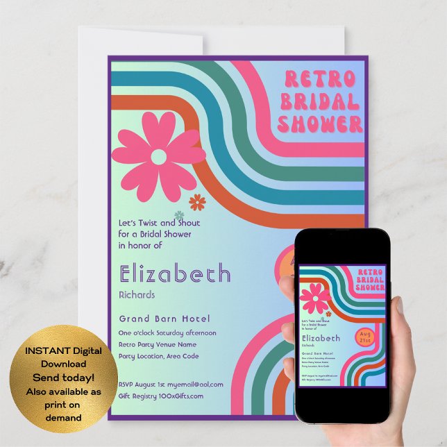 Feel The Beat! Cosmic Retro 70s Bridal Shower  Invitation (Creator Uploaded)