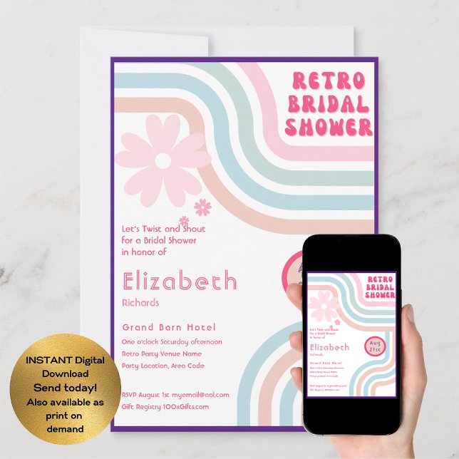 Feel The Beat! Cosmic Retro 70s Bridal Shower  Invitation (Creator Uploaded)