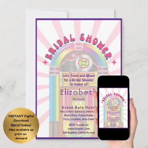 Feel The Beat! Cosmic Retro 70s Bridal Shower  Invitation