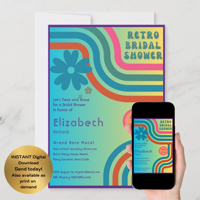 Feel The Beat! Cosmic Retro 70s Bridal Shower  Invitation (Creator Uploaded)