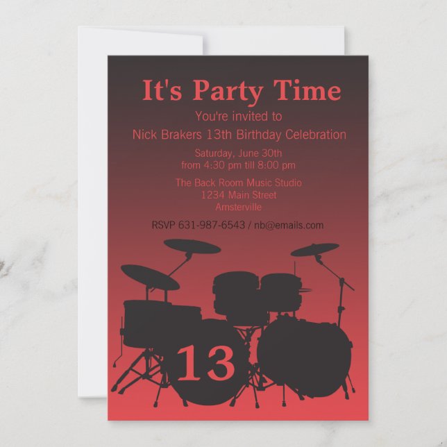 Feel the Beat Drum Invitation (Front)