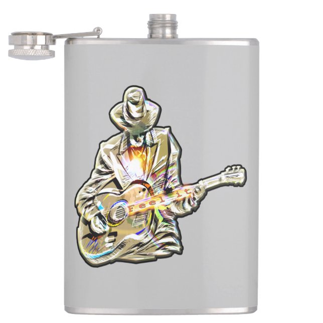 Feel the Blues – Artistic Guitar Design Hip Flask (Opened)