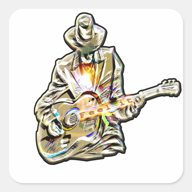 Feel the Blues – Artistic Guitar Design Square Sticker (Front)