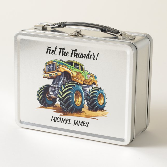 Feel the Thunder Monster Truck Metal Lunch Box (Front)