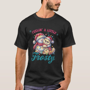 Feelin A Little Frosty Cute Snowman Cat Santa Ligh T-Shirt