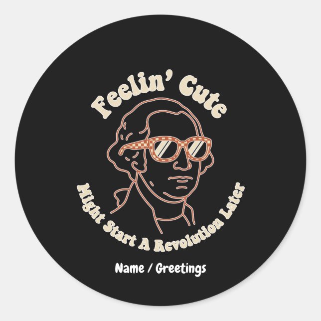  Feelin Cute Might Start A Revolution Later Funny Classic Round Sticker (Front)