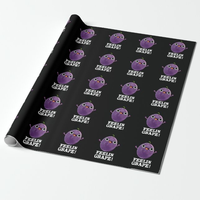 Feelin Grape Funny Fruit Pun Dark BG Wrapping Paper (Unrolled)