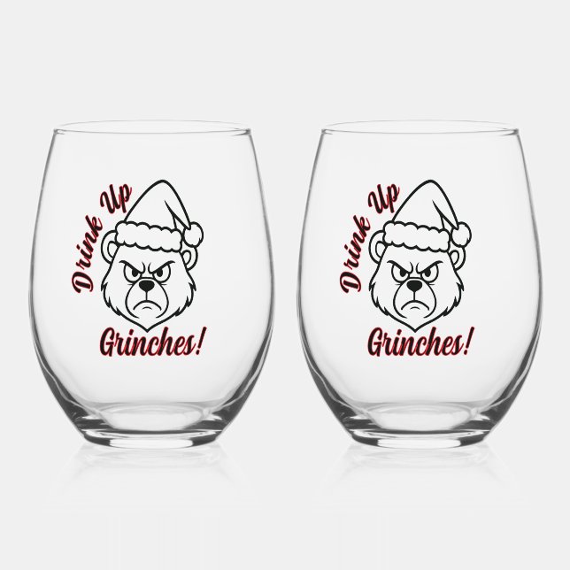 Feelin Grinchy Stemless Wine Glass (Front)