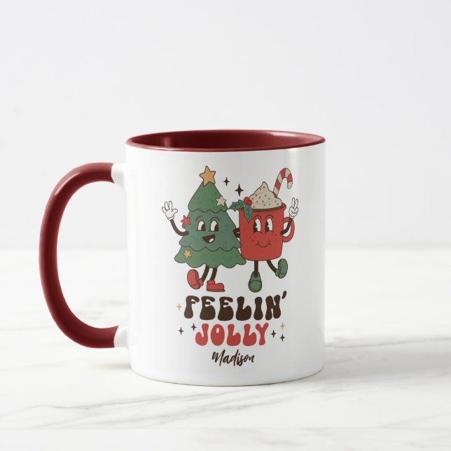 Feelin' Jolly Christmas Holidays Funny Retro Name Mug (Left)