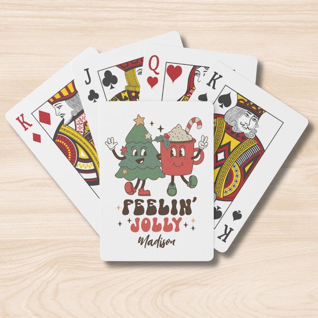 Feelin' Jolly Christmas Holidays Funny Retro Name Playing Cards (Creator Uploaded)