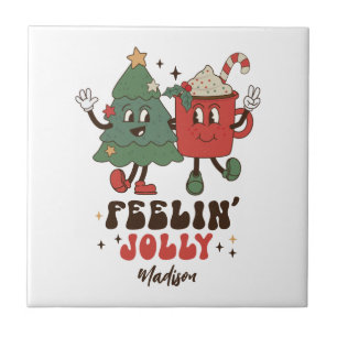 Feelin' Jolly Christmas Holidays Funny Retro Name Tile