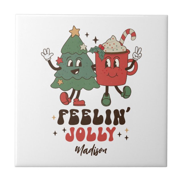 Feelin' Jolly Christmas Holidays Funny Retro Name Tile (Front)