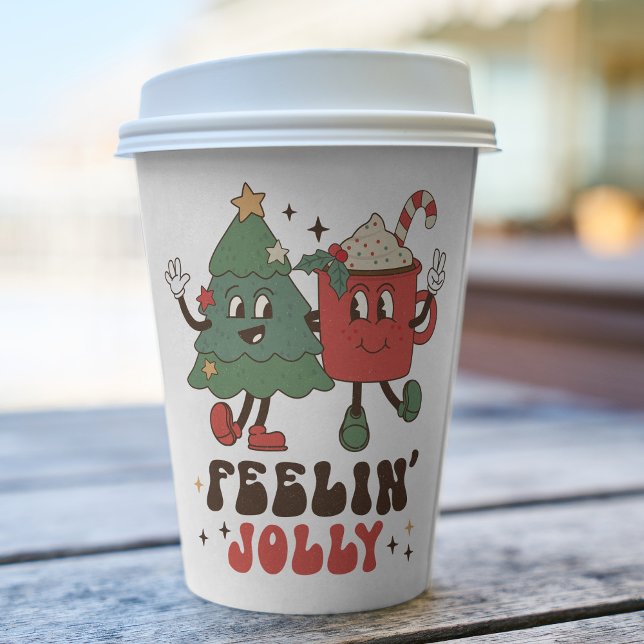 Feelin' Jolly Christmas Holidays Funny Retro Paper Cups (Creator Uploaded)