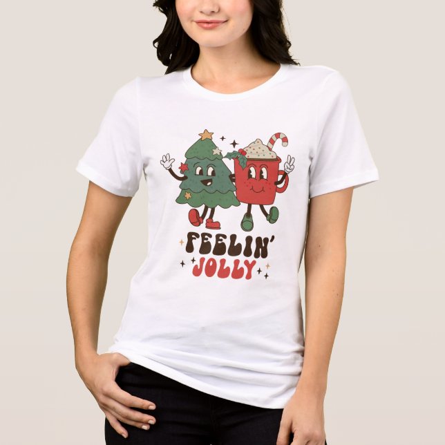 Feelin' Jolly Christmas Holidays Funny Retro Tri-Blend Shirt (Front)