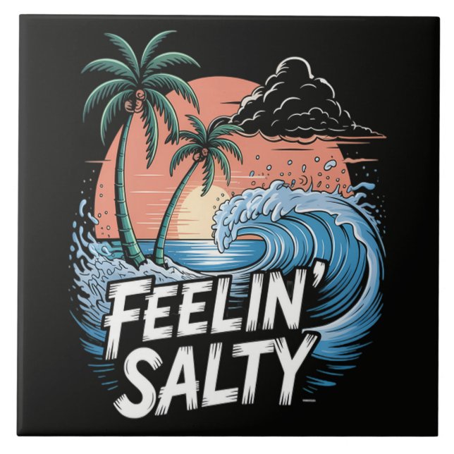 Feelin Salty Beach Summer Vacation 70S Tile (Front)