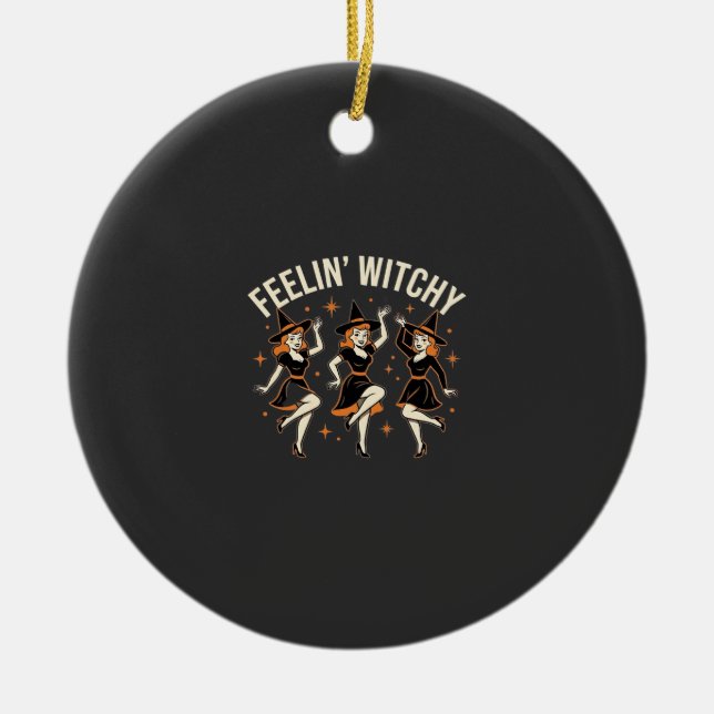 Feelin’ Witchy Halloween Witch Dance Ceramic Tree Decoration (Front)
