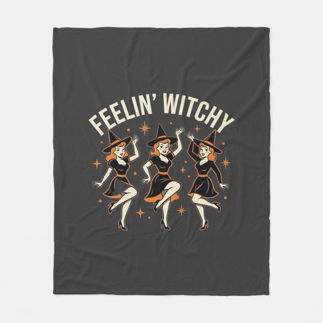 Feelin’ Witchy Halloween Witch Dance Fleece Blanket (Front)
