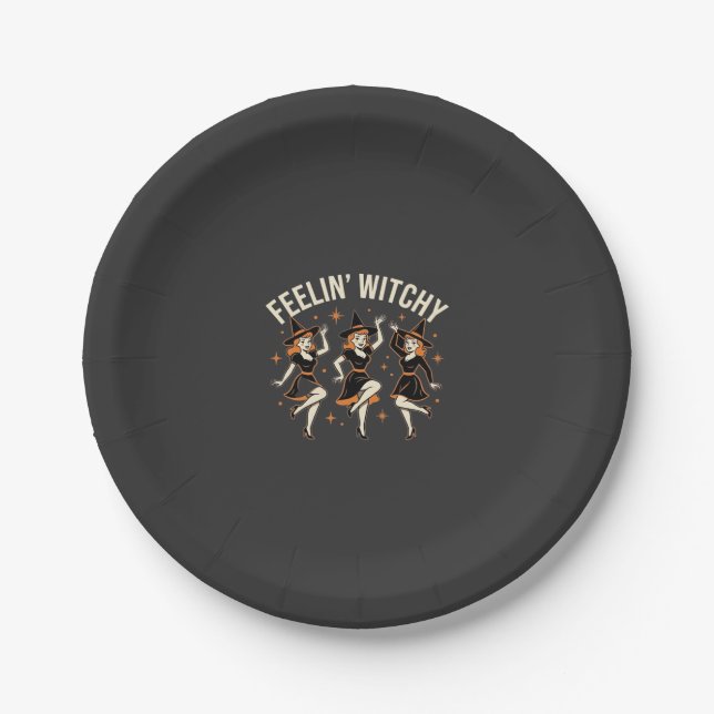 Feelin’ Witchy Halloween Witch Dance Paper Plate (Front)