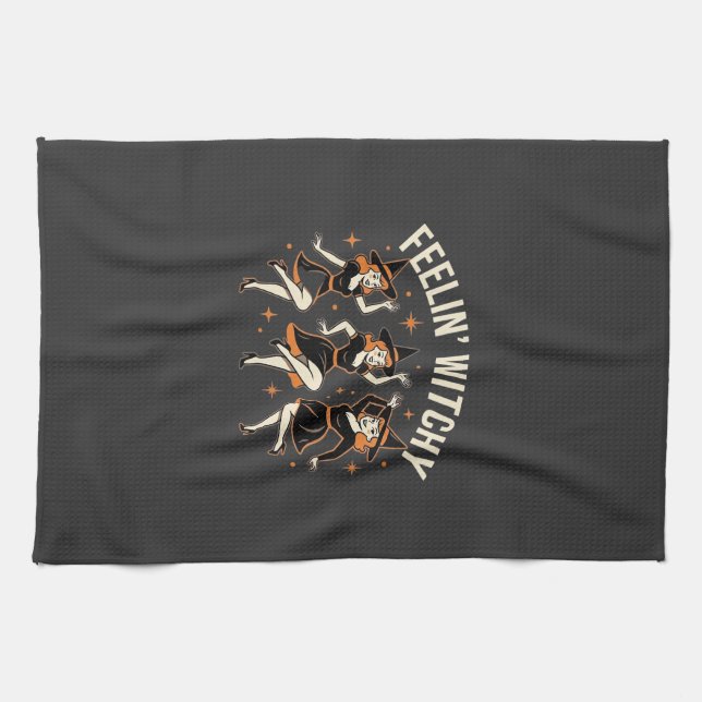 Feelin’ Witchy Halloween Witch Dance Tea Towel (Horizontal)