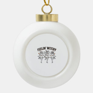 Feelin Witchy Retro Halloween Witches Ceramic Ball Christmas Ornament