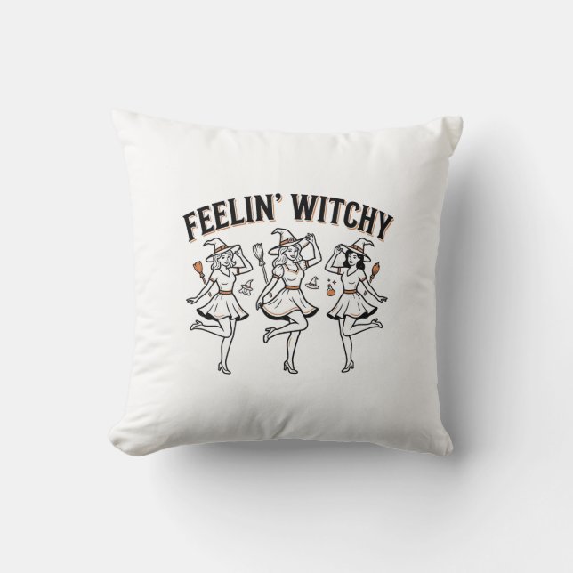 Feelin Witchy Retro Halloween Witches Cushion (Front)