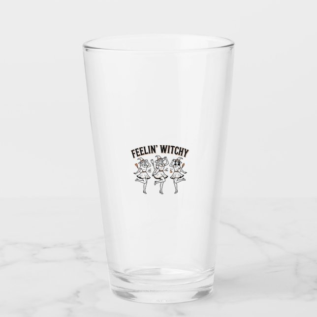 Feelin Witchy Retro Halloween Witches Glass (Front)