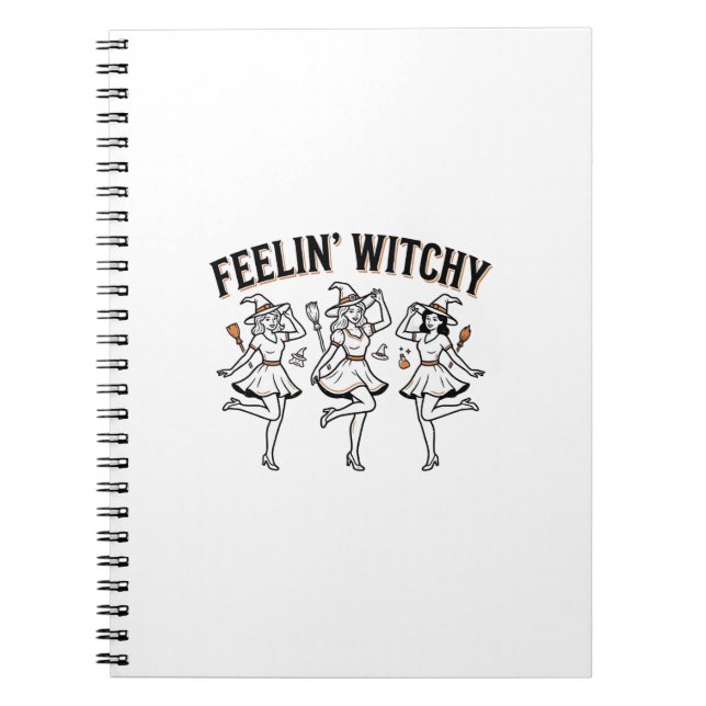 Feelin Witchy Retro Halloween Witches Notebook (Front)