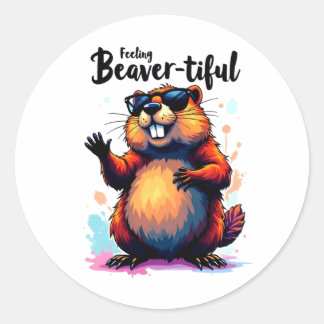 Feeling Beaver-tiful – Funny Beaver Graphic Classic Round Sticker