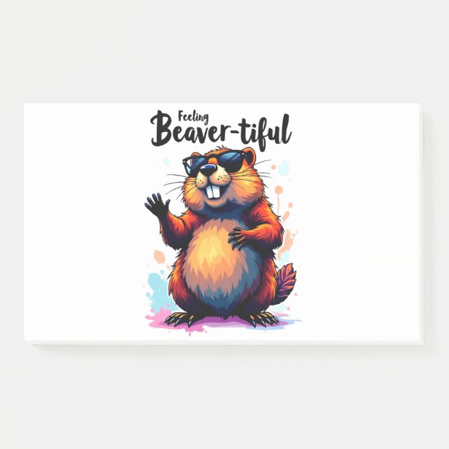 Feeling Beaver-tiful – Funny Beaver Graphic  Post-it Notes (Front)