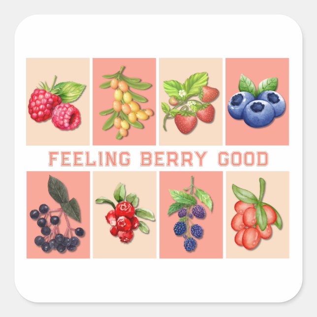 FEELING BERRY GOOD Customisable Strawberry Berries Square Sticker (Front)