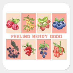 FEELING BERRY GOOD Customisable Strawberry Berries Square Sticker