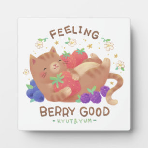 Feeling Berry Good: Cute Cat with Berries Plaque