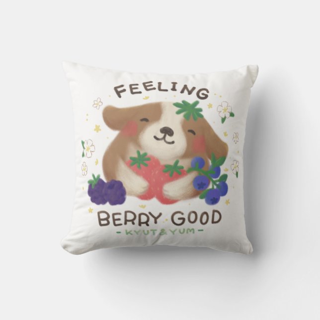 Feeling Berry Good: Cute Dog with Berries Cushion (Front)