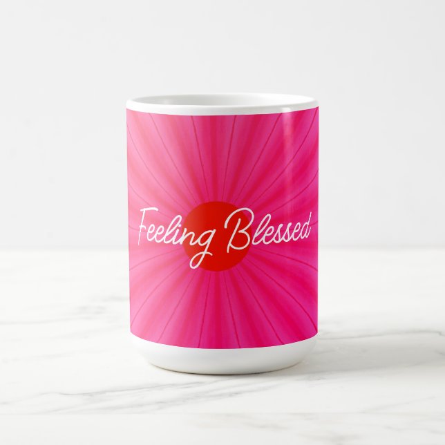 Feeling BLessed Typography Pink Daisy Coffee Mug (Center)