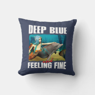 Feeling Blue Ocean Mermaid Dolphin Art Cushion