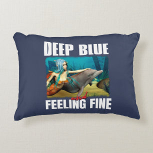 Feeling Blue Ocean Mermaid Dolphin Art Decorative Cushion