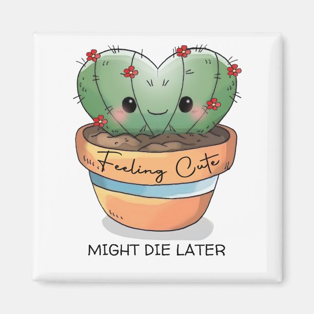 Feeling cute cactus succulent red flower customise magnet (Front)
